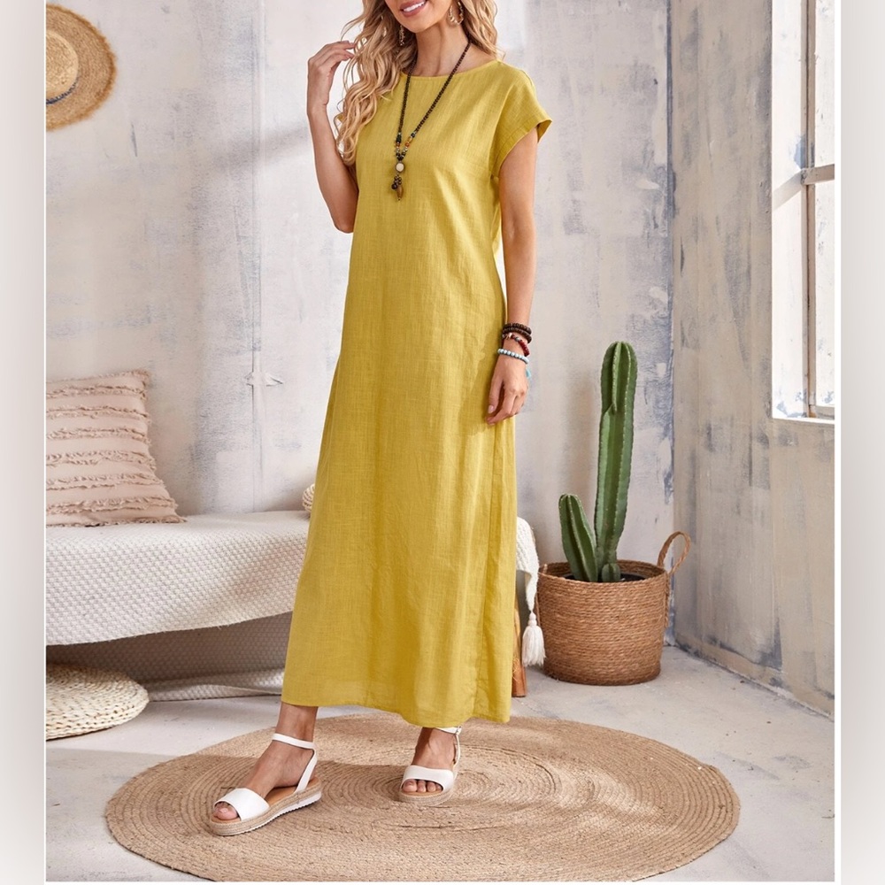 LAST ONE 🔥 Cotton Maxi Dress Yellow - Picture 4 of 5